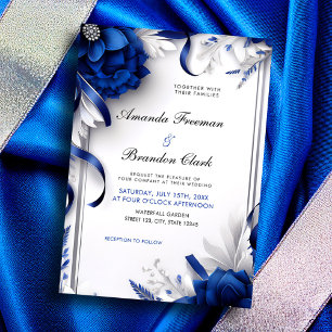 Invitation Mariage de rubans bleu et argent de la marine chic
