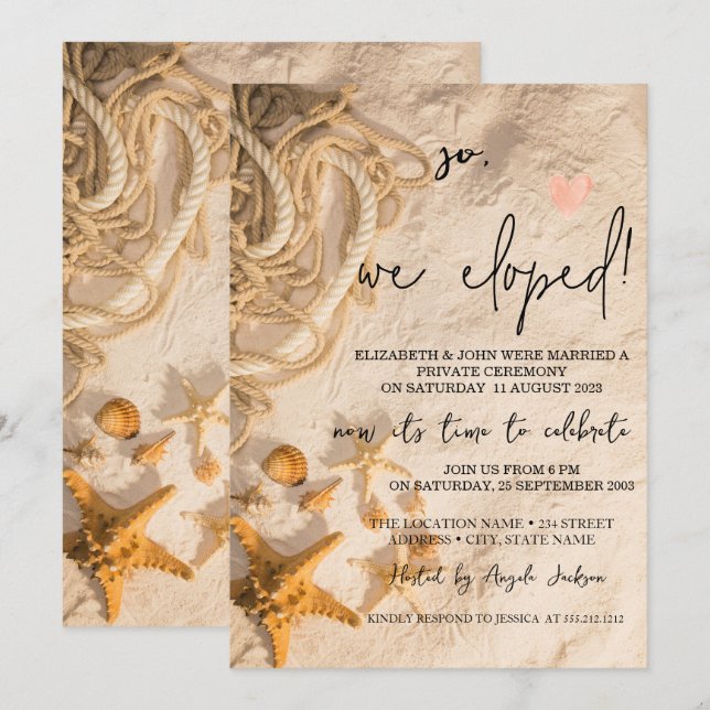 Invitation Mariage de sable de la corde de coquillages (Devant / Derrière)