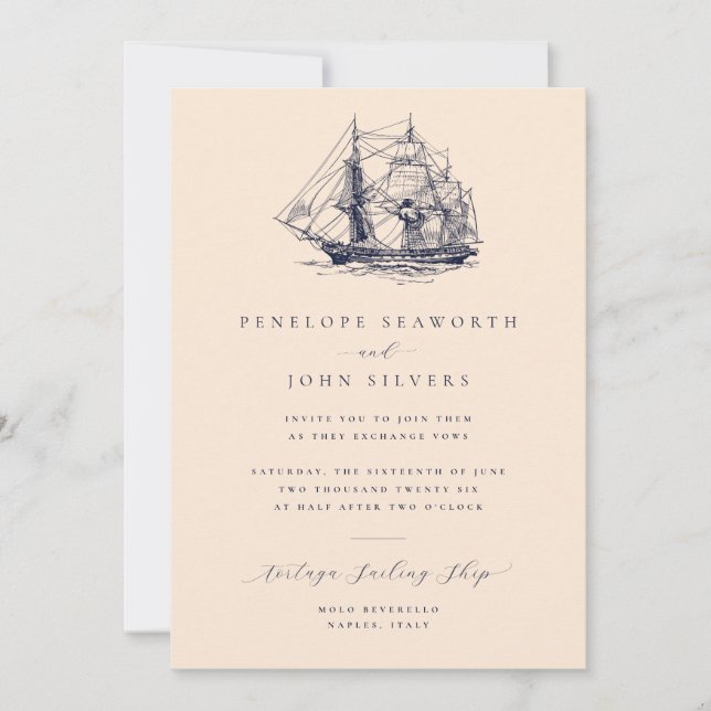 Invitation Mariage de sable d'illustration de navire nautique (Devant)