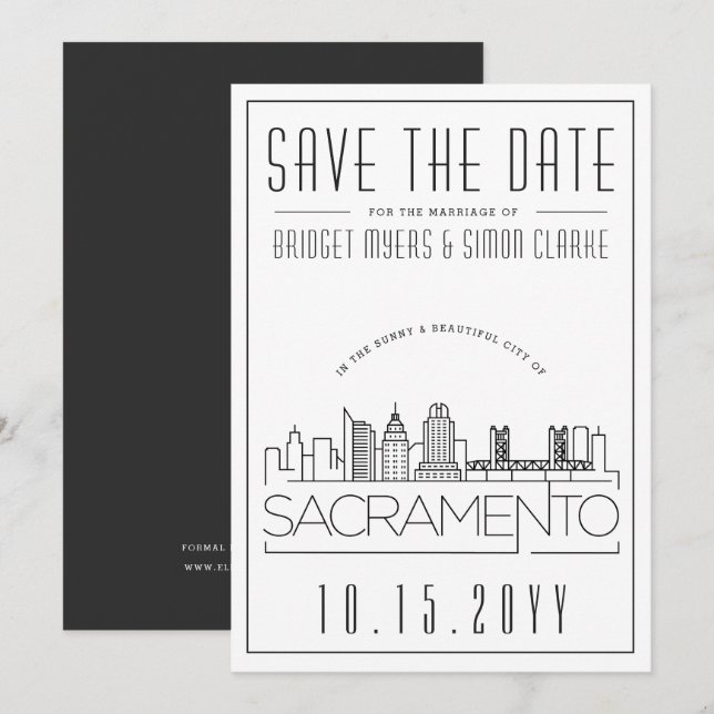 Invitation Mariage de Sacramento | Skyline Enregistrer la dat (Devant / Derrière)