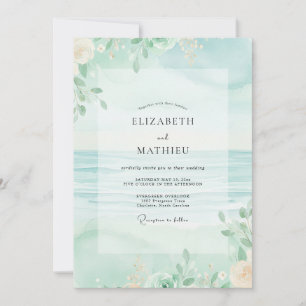 Invitation Mariage de Sage au feuillage de mousse marine