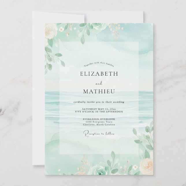 Invitation Mariage de Sage au feuillage de mousse marine (Devant)