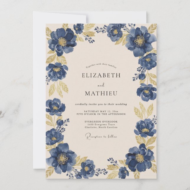 Invitation Mariage de sage avec feuillage de saphir (Devant)