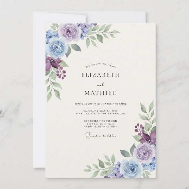 Invitation Mariage de sauge au feuillage de pervenche violett (Devant)