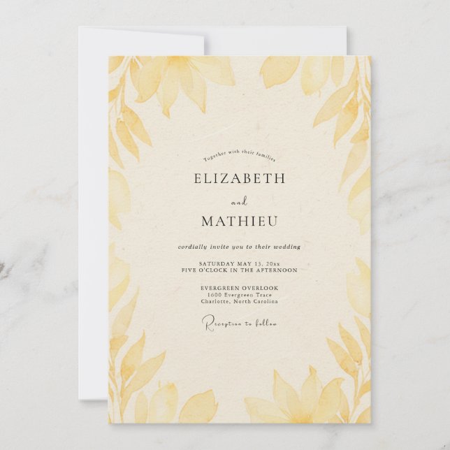 Invitation Mariage de Sauge au Feuillage Jaune Pâle (Devant)