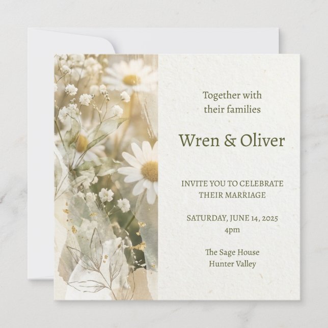 Invitation Mariage de sauvageon de marguerite de Boho (Devant)