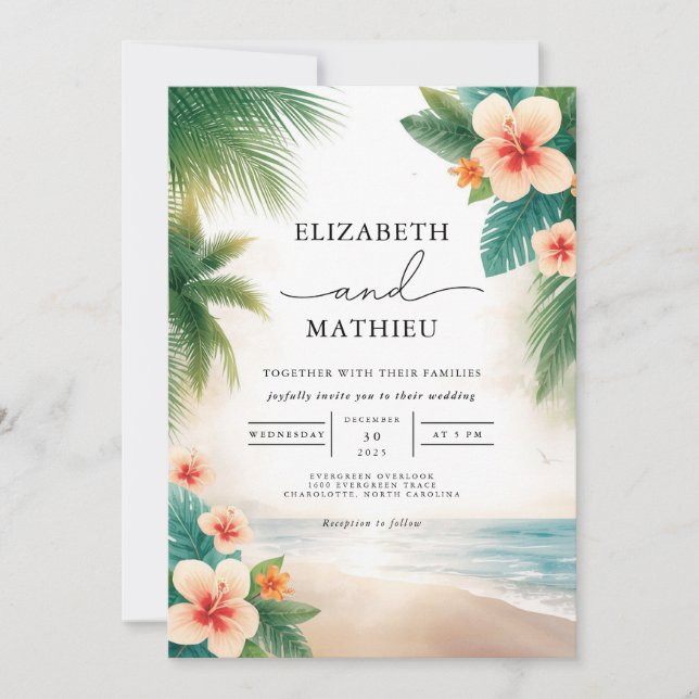 Invitation Mariage de scène Tropical Bloom Beach (Devant)