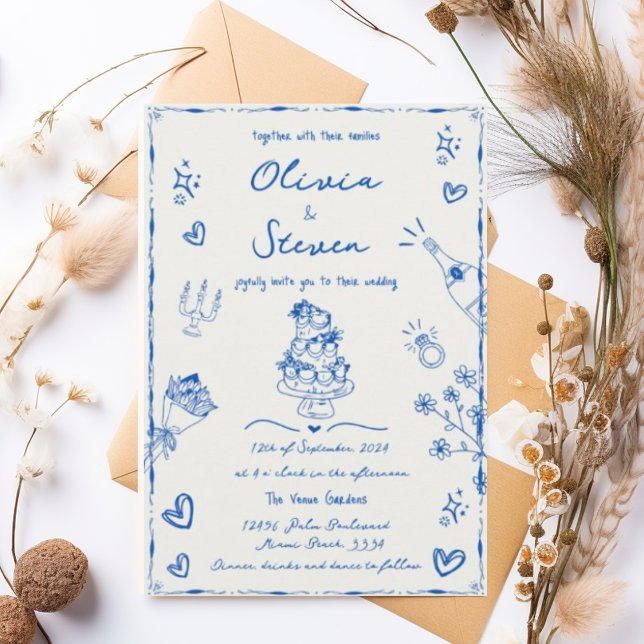 Invitation Mariage de scintillement branché à main bleue (Créateur téléchargé)