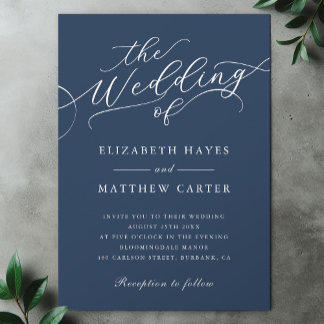 Invitation Mariage de script bleu foncé classique