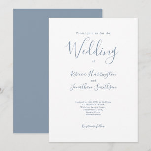 Invitation Mariage de script bleu poussiéreux minimal