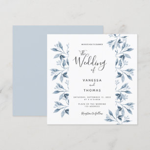 Invitation Mariage de script botanique blanc bleu