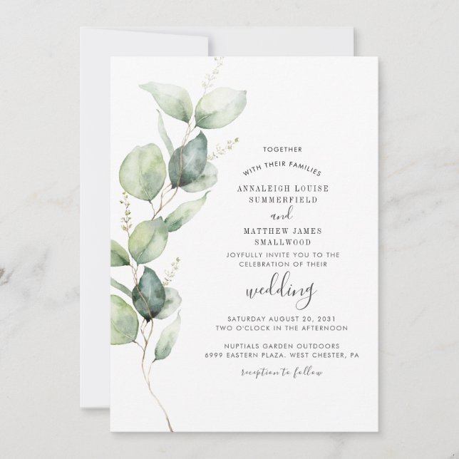 Invitation Mariage de script botanique Eucalyptus Greenery (Devant)