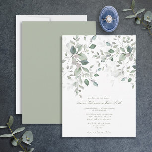 Invitation Mariage de script botanique vert Dusty Blue Sage