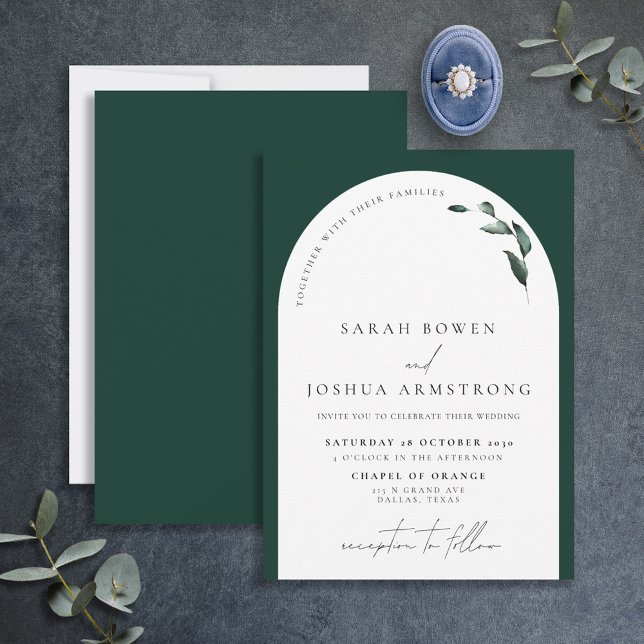 Invitation Mariage de script botanique vert Emerald moderne I (Créateur téléchargé)