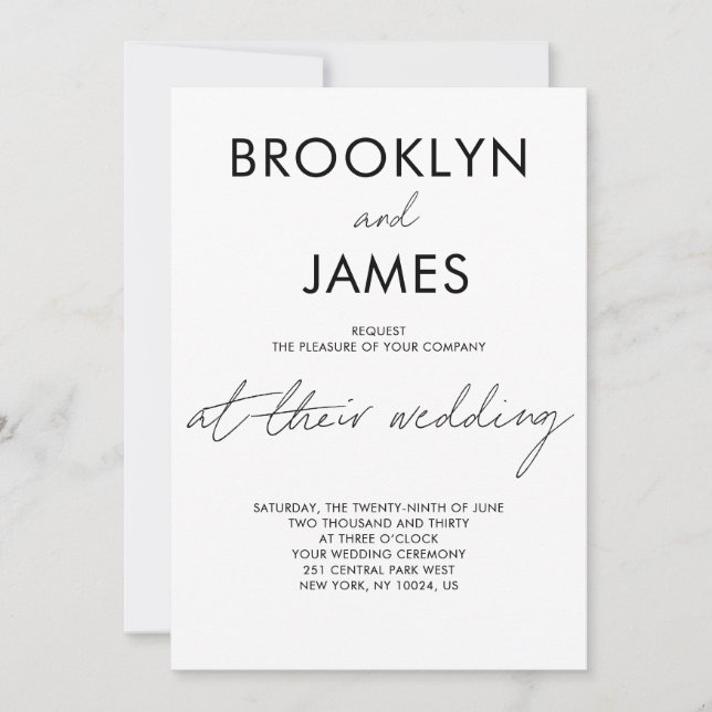 Invitation Mariage de script clair Inviter blanc (Devant)