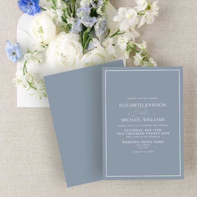 Invitation Mariage de script classique bleu foncé (Créateur téléchargé)