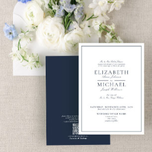 Invitation Mariage de script classique bleu marine QR Code