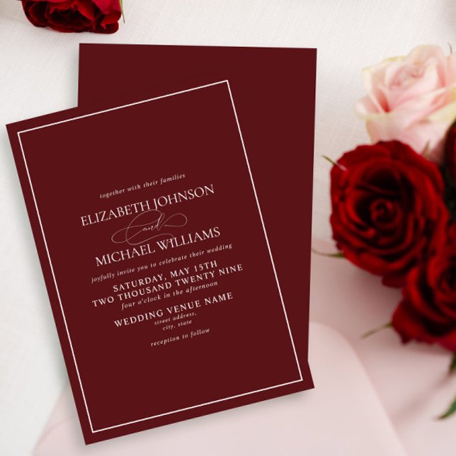 Invitation Mariage de script classique de Bourgogne (Créateur téléchargé)