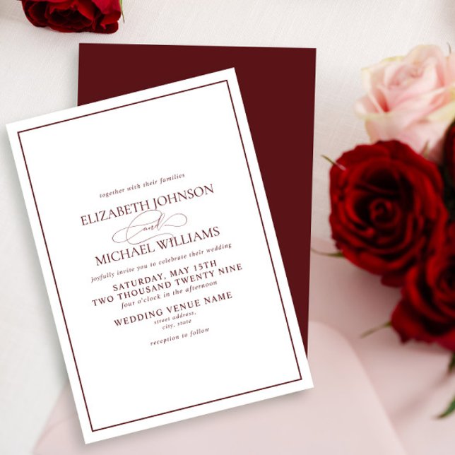 Invitation Mariage de script classique de Bourgogne (Créateur téléchargé)