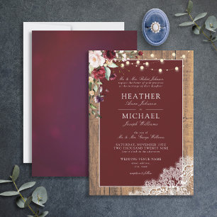 Invitation Mariage de script classique en dentelle de bois cl