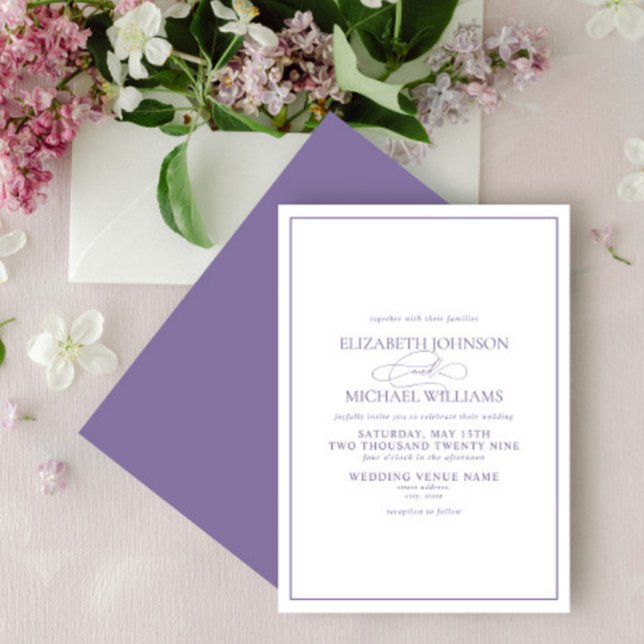 Invitation Mariage de script classique Lavender Lilac (Créateur téléchargé)
