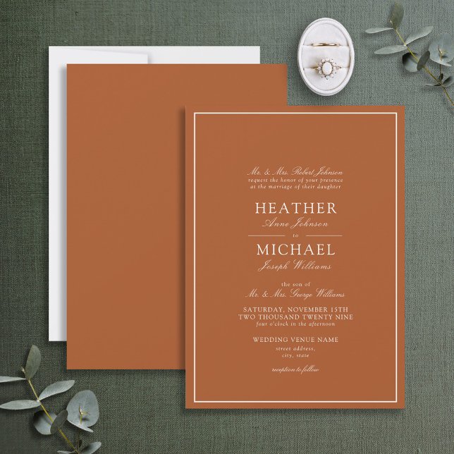 Invitation Mariage de script classique orange brûlé (Créateur téléchargé)