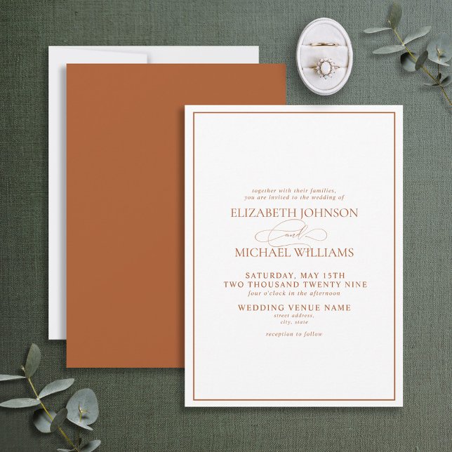 Invitation Mariage de script classique orange brûlé (Créateur téléchargé)
