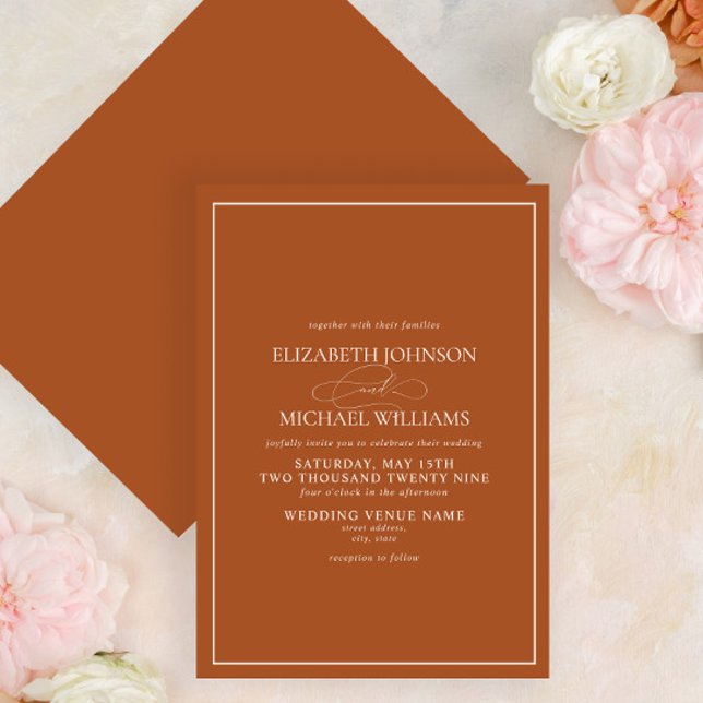 Invitation Mariage de script classique orange brûlé (Créateur téléchargé)