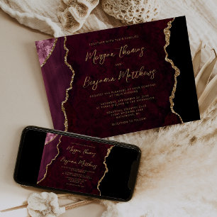 Invitation Mariage de script d'agate or de Bourgogne