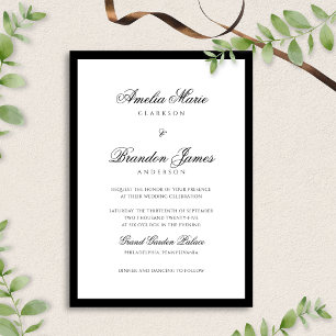 Invitation Mariage de script de bordure noir et blanc classiq