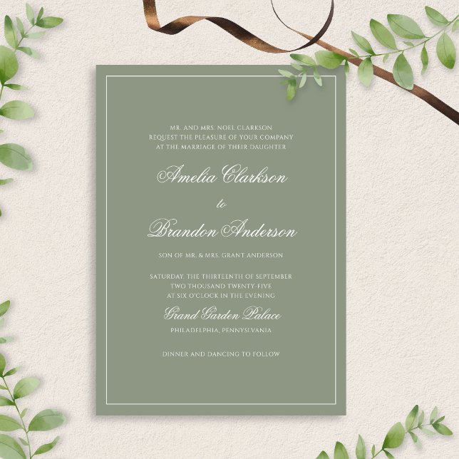 Invitation Mariage de script de bordure verte de la taille fo (Créateur téléchargé)