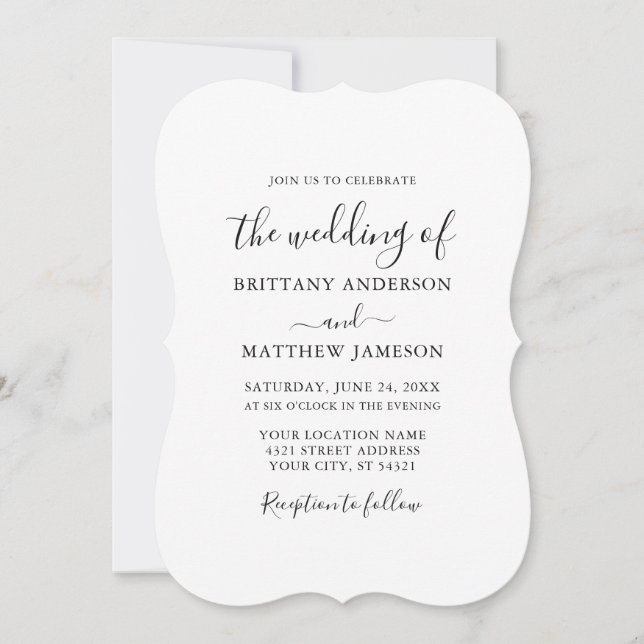 Invitation Mariage de script de calligraphie minimaliste mode (Devant)