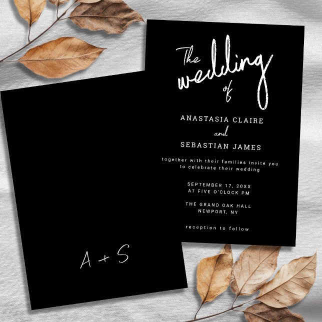 Invitation Mariage de script de calligraphie noir et blanc mo (Modern Black and White Calligraphy Script Wedding Invitation)