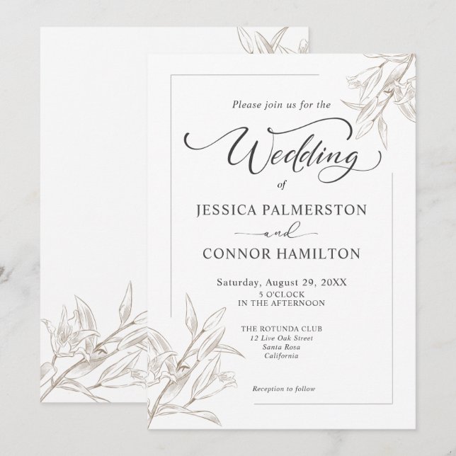 Invitation Mariage de script de calligraphie simple et élégan (Devant / Derrière)