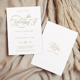 Invitation Mariage de script de charme élégant Gold & White