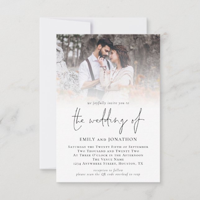 Invitation Mariage de script de code QR de photo moderne (Devant)
