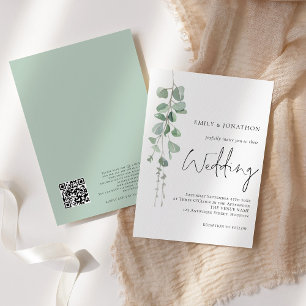 Invitation Mariage de script de code QR Eucalyptus moderne