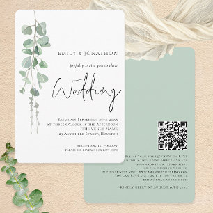 Invitation Mariage de script de code QR Eucalyptus moderne