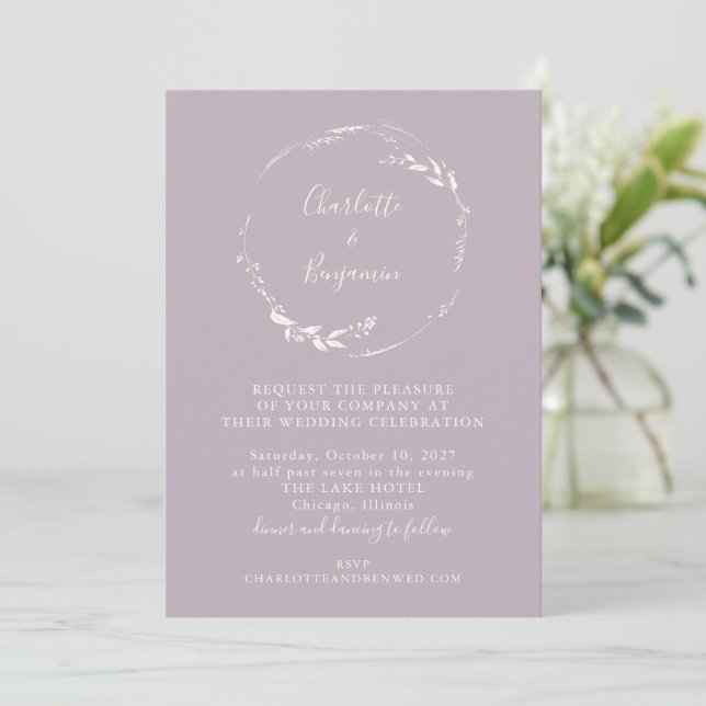 Invitation Mariage de script de couronne florale de Lilac à p (Debout devant)