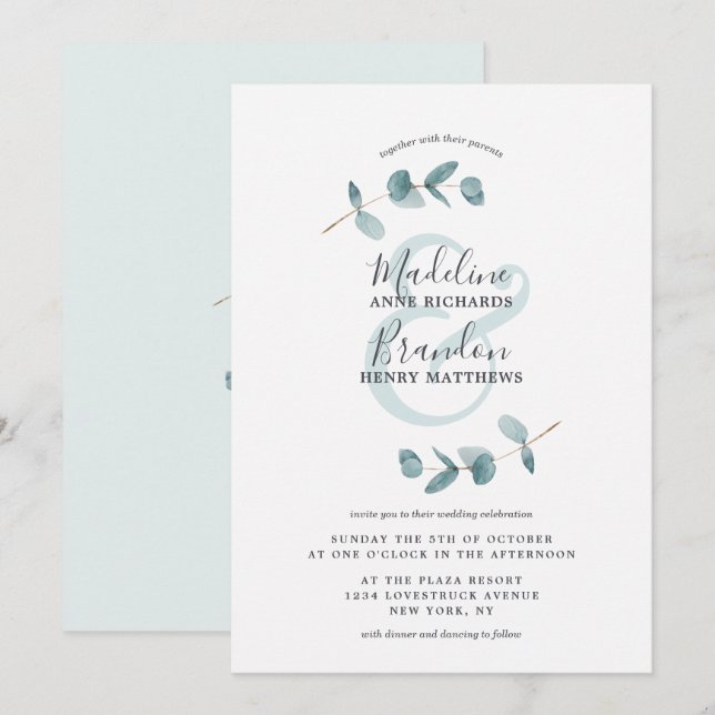 Invitation Mariage de script de courroie moderne Ampersand Eu (Devant / Derrière)