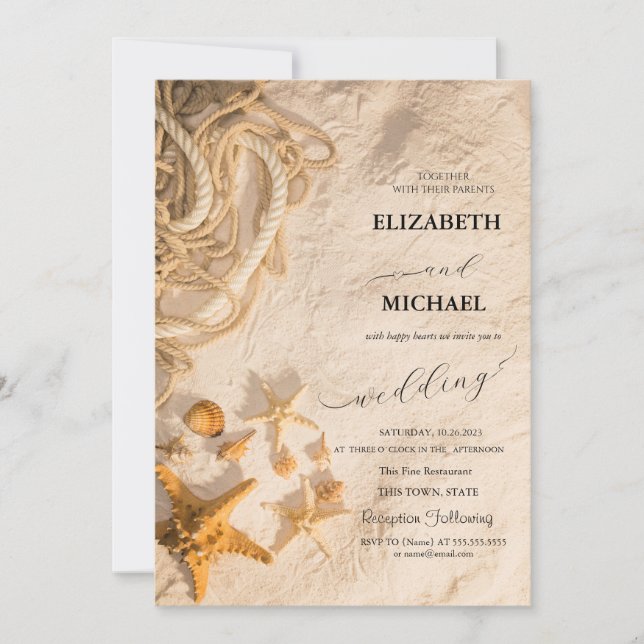 Invitation Mariage de script de  de cordage de coquillages (Devant)