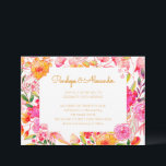 Invitation Mariage de script de fleurs d'aquarelle rose et or<br><div class="desc">Fleurs d'aquarelle rose et orange personnalisées Typographie de script Invitation de douche nuptiale</div>