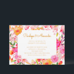 Invitation Mariage de script de fleurs d'aquarelle rose et or<br><div class="desc">Fleurs d'aquarelle rose et orange personnalisées Typographie de script Invitation de douche nuptiale</div>