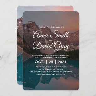 Invitation Mariage de script de la forêt des montagnes rustiq