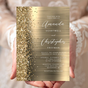 Invitation Mariage de script de Parties scintillant métal bro