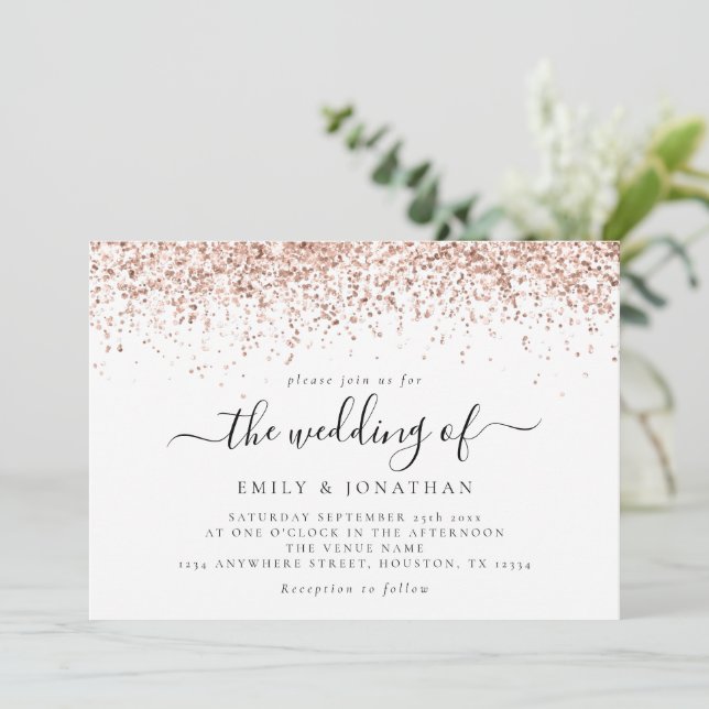 Invitation Mariage de script de Parties scintillant or Glam R (Debout devant)