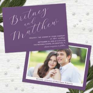 Invitation Mariage de script de photo minimaliste violet