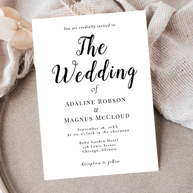 Invitation Mariage de script de typographie noir blanc élégan (Créateur téléchargé)