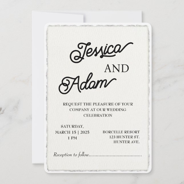 Invitation Mariage de script d'invitation de papier de bord F (Devant)