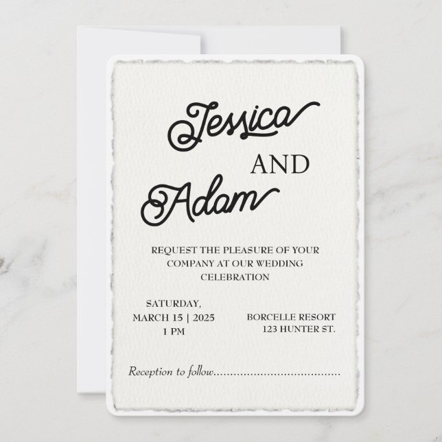 Invitation Mariage de script d'invitation de papier de bord F (Devant)